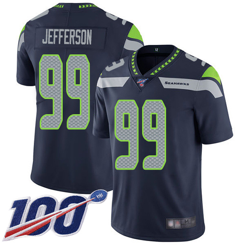 Seattle Seahawks Limited Navy Blue Men Quinton Jefferson Home Jersey NFL Football #99 100th Season Vapor Untouchable